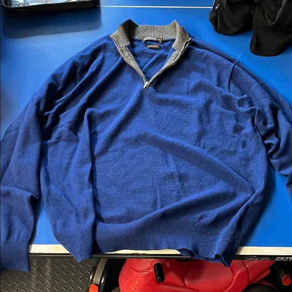 Peter Millar Royal Blue 100% Cashmere Zip-Up Sweater with Charcoal Collar